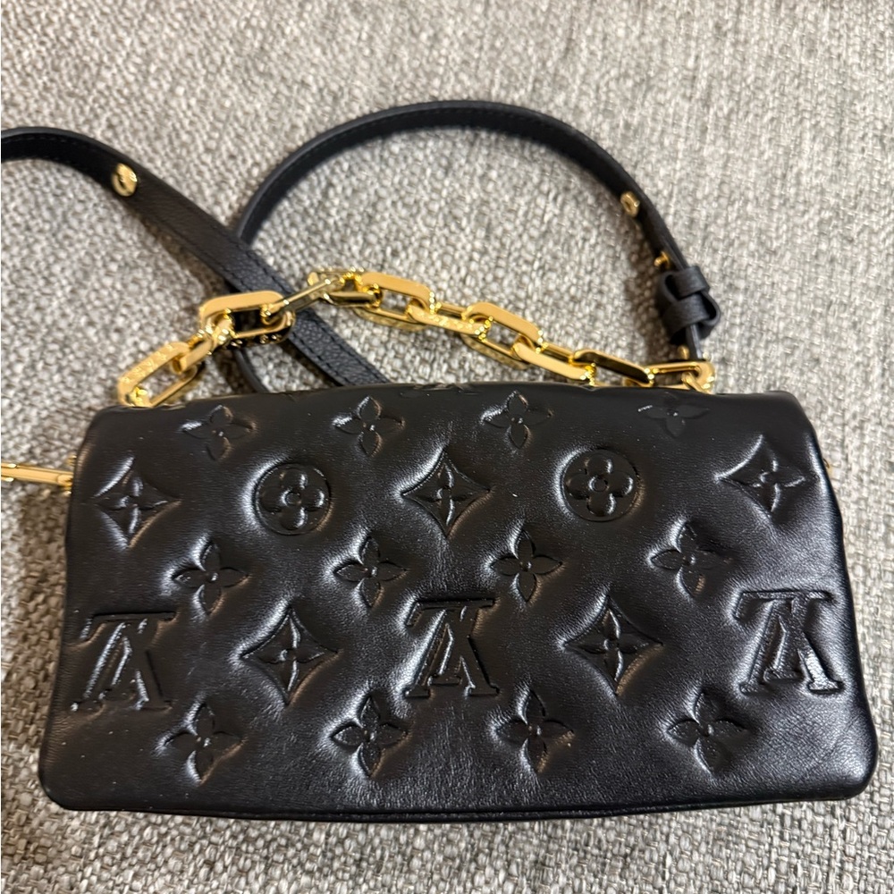 Louis Vuitton Black Leather Clutch with Gold Chain - Picture 3 of 6